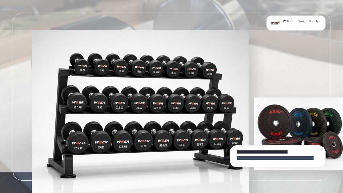 hotel gym dumbbell noise floor protection packing and RFQ visual for DACH-Region