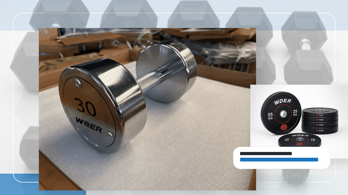 Pallet Overhang Gym Weights packing and RFQ visual for DACH-Region